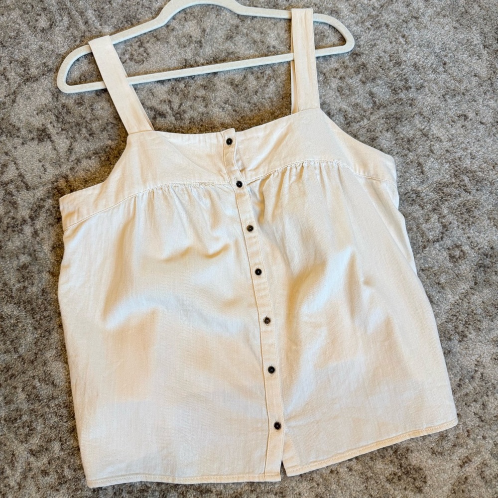 Old Navy Women’s Cream Button-Front Sleeveless Tank Top Twill Swing Top Large
